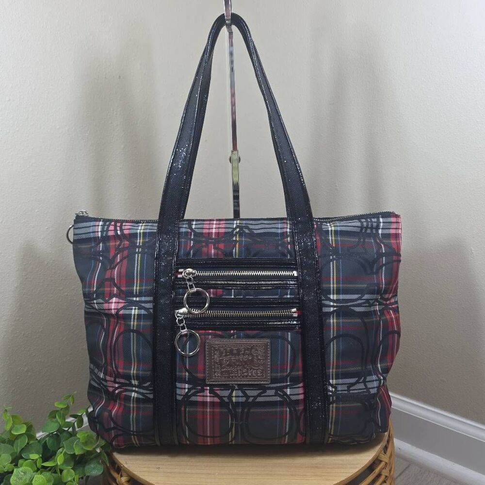 Coach Poppy Signature Tartan Plaid Glam Tote